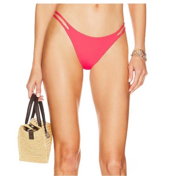 NWT l*space Wilder Bikini Bottom sz L Hot Cherry Pink Strappy Cheeky Summer Chic - Picture 1 of 8